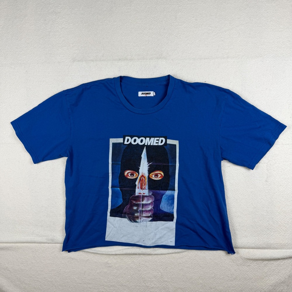 Doomed Hope Blue Graphic Cropped T-Shirt Masked‎ Figure Streetwear Tee